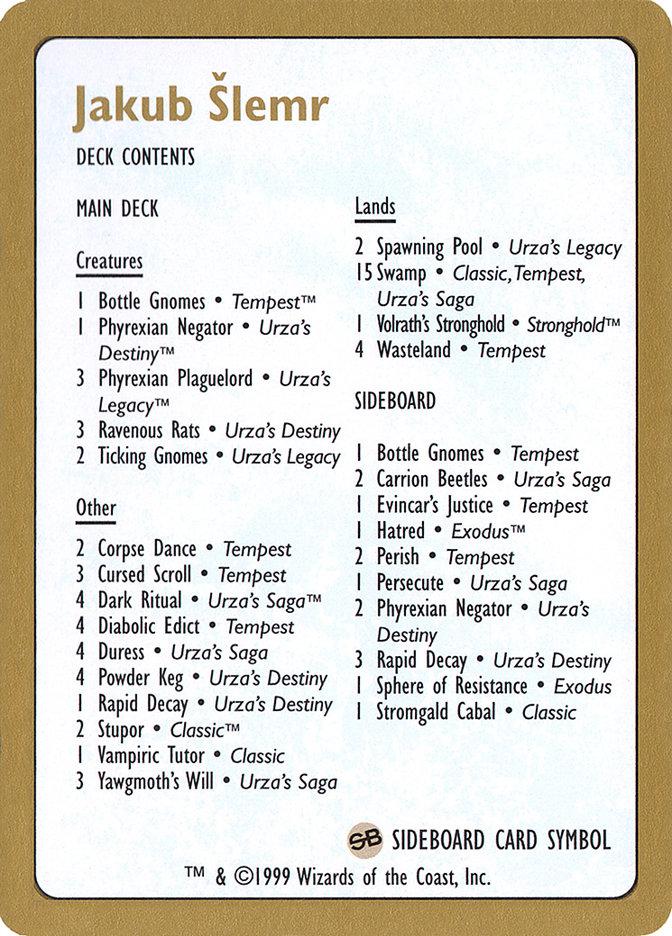 Magic the Gathering Card - Jakub Šlemr Decklist (1999) - MTG Circle