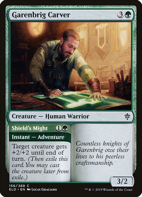 Magic the Gathering Card - Garenbrig Carver // Shield's Might - MTG Circle