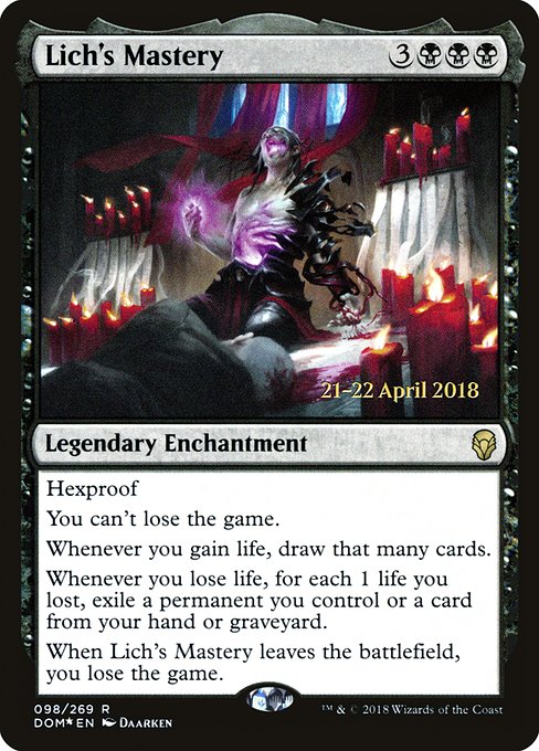 Magic the Gathering Card - Lich's Mastery - MTG Circle