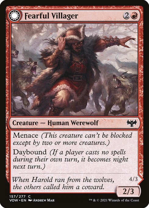 Magic the Gathering Card - Fearful Villager // Fearsome Werewolf - MTG Circle
