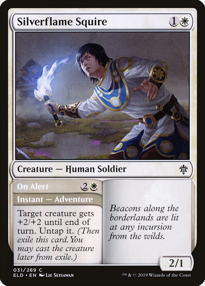 Magic the Gathering Card - Silverflame Squire // On Alert - MTG Circle