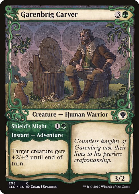 Magic the Gathering Card - Garenbrig Carver // Shield's Might - MTG Circle