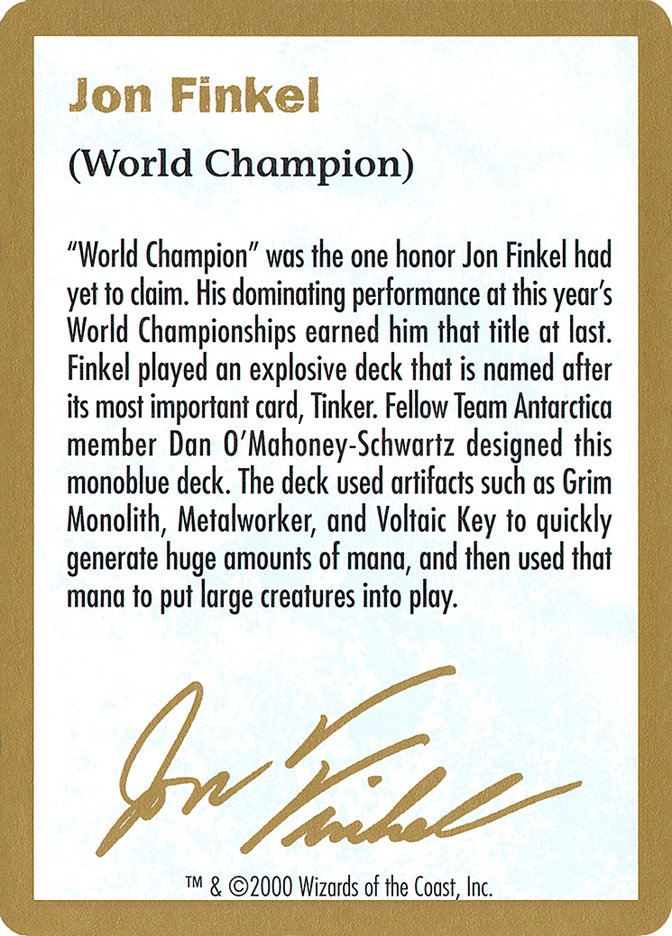 Magic the Gathering Card - Jon Finkel Bio - MTG Circle