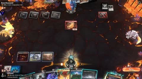 Watch MTG Arena Video Replay - Rowan, Scion of War by saitama VS Mila, Crafty Companion // Lukka, Wayward Bonder by Bonethousand - Historic Brawl