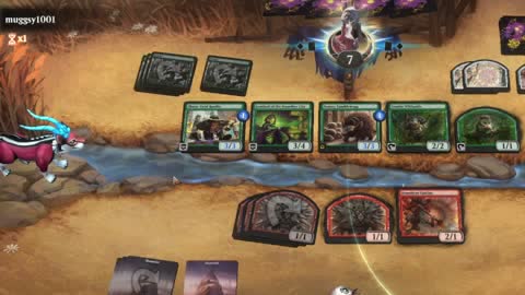 Watch MTG Arena Video Replay - Mono Red Aggro by HamHocks42 VS Mono Green Aggro by muggsy1001 - Standard Play