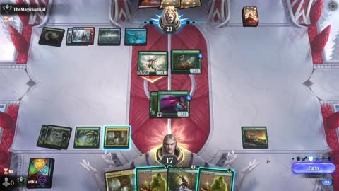 Watch MTG Arena Video Replay - Mono Green Aggro by utku VS Temur Midrange by TheMagicianKid - Standard Ranked