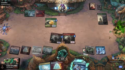 Watch MTG Arena Video Replay - Temur Cauldron by CunicoliGoblin VS Mono Green Aggro by Lisandro - Standard Play