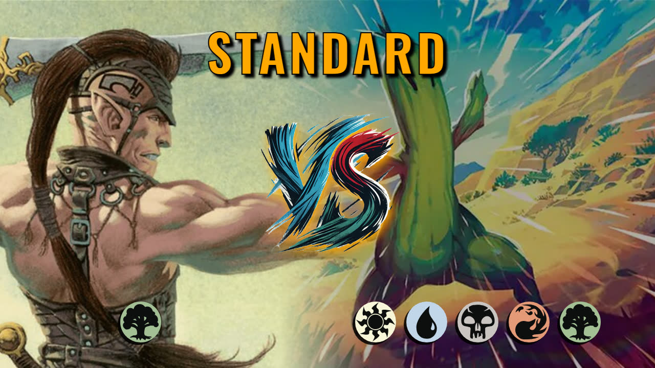 Watch MTG Arena Standard Video - Mono Green Aggro by utku VS 5 Color Midrange by Reyl0pez - fbea00