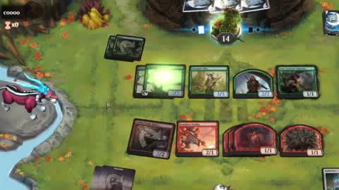 Watch MTG Arena Video Replay - Mono Red Aggro by HamHocks42 VS Mono Green Aggro by coooo - Standard Play