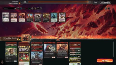 Watch MTG Arena Video Replay - Jund Aggro by CunicoliGoblin VS Mono Green Aggro by tikedoeoe - Traditional Historic Play