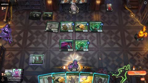 Watch MTG Arena Video Replay - Mono Green Aggro by CunicoliGoblin VS Mono Green Aggro by andenos - Standard Play