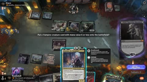Watch MTG Arena Video Replay - Vito, Fanatic of Aclazotz by Numbskull VS Rofellos, Llanowar Emissary by Draco - Historic Brawl