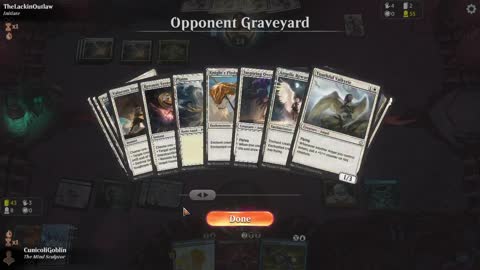 Watch MTG Arena Video Replay - Dimir Midrange by CunicoliGoblin VS Mono White Aggro by TheLackinOutlaw - Traditional Historic Play