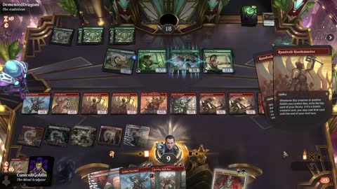 Watch MTG Arena Video Replay - Gruul Aggro by CunicoliGoblin VS Mono Green Aggro by DementedDragons - Traditional Historic Play