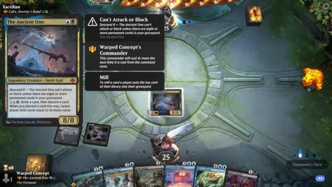 Watch MTG Arena Video Replay - The Ancient One by Warped Concept VS Calix, Destiny's Hand by Xactilian - Historic Brawl
