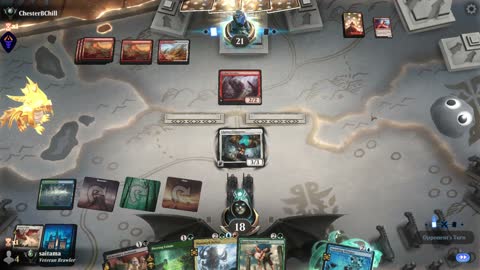 Watch MTG Arena Video Replay - 5 Color Midrange by saitama VS Mono Red Aggro by ChesterBChill - Premier Draft Ranked
