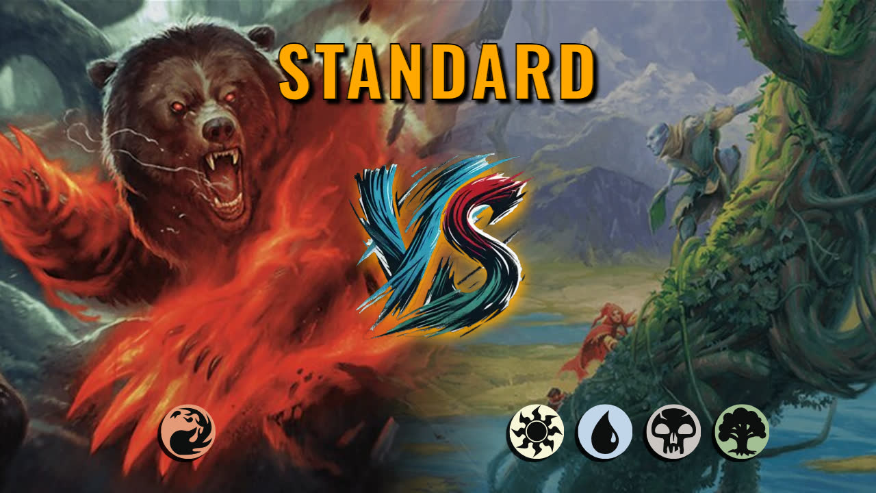 Watch MTG Arena Standard Video - Mono Red Aggro by Wulfy Panda VS WUBG Midrange by なつめやし - c1466b