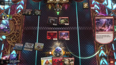 Watch MTG Arena Video Replay - Boros Aggro by CunicoliGoblin VS Mono Red Aggro by mansrazor - Standard Play