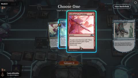 Watch MTG Arena Video Replay - Izzet Midrange by CunicoliGoblin VS Mono Black Aggro by Monk22 - Alchemy Event